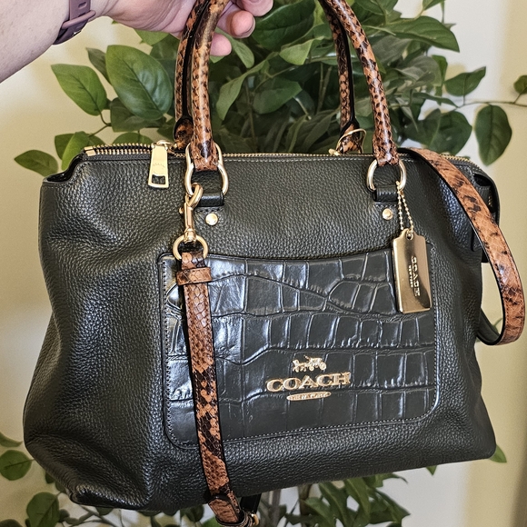 Coach Handbags - Coach Emma Green Leather Satchel with Crossbody Strap